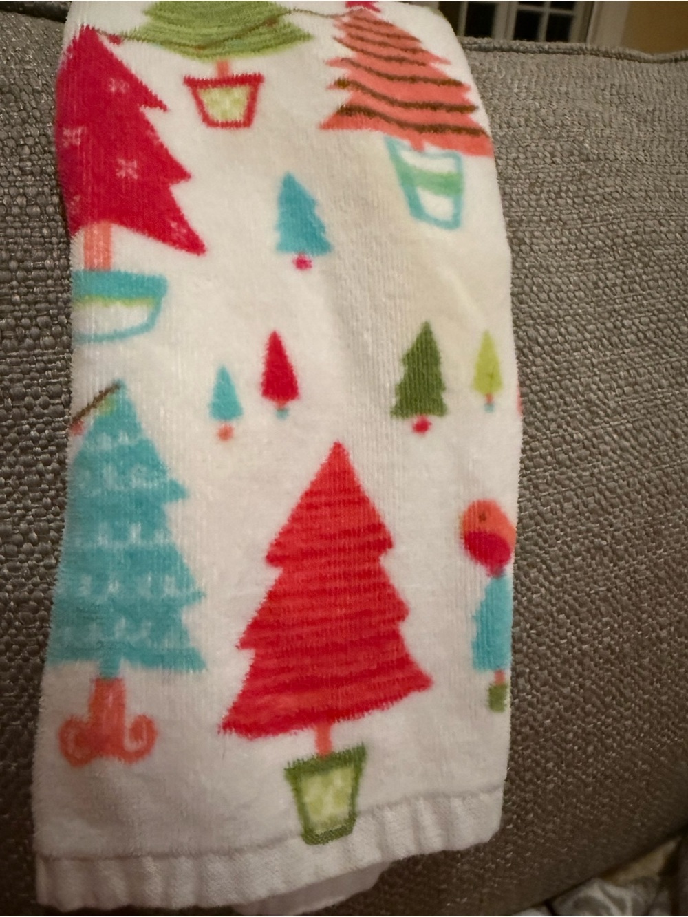Storehouse Holiday Christmas Tree - Red & Teal Tree Print Hand Towel